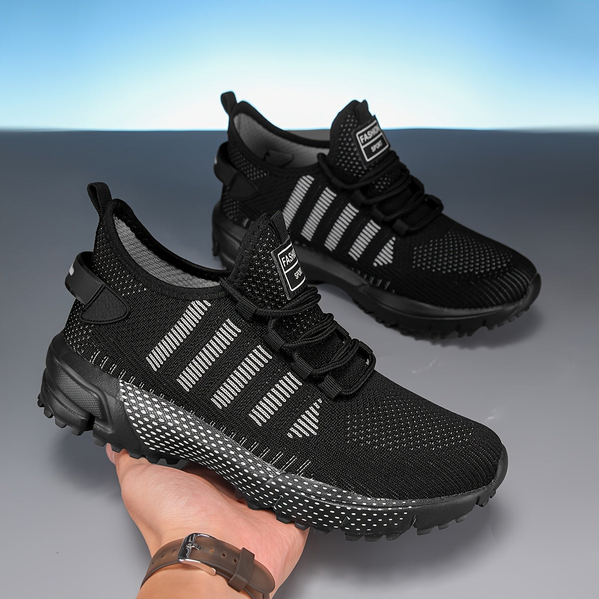 1 Pair of Men's Casual Sneakers Available in 3 Colors, Featuring Geometric Texture Fabric with Lace-up Closure, Durable MD Sole, Breathable Upper, Suitable for All Seasons