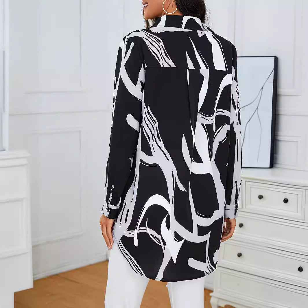 Long Casual Printed Blouse For Women