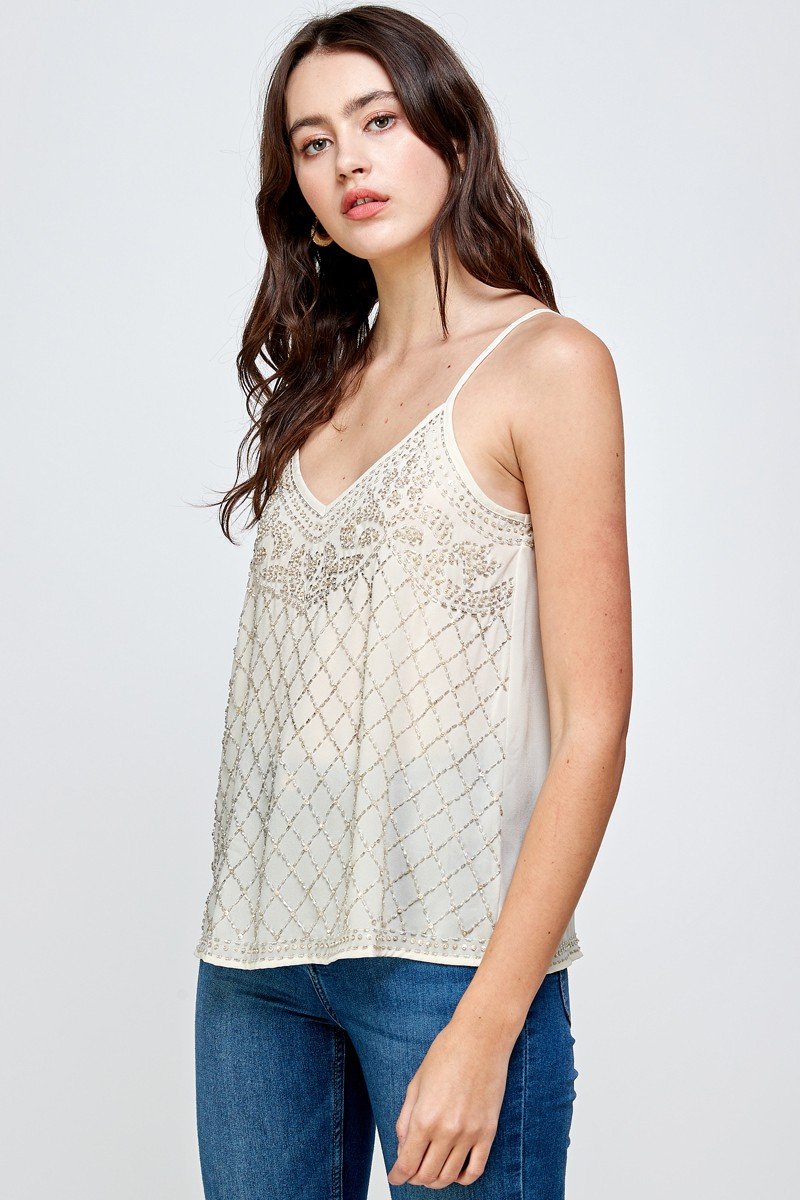 Embellished Spaghetti Strap Camisole Top