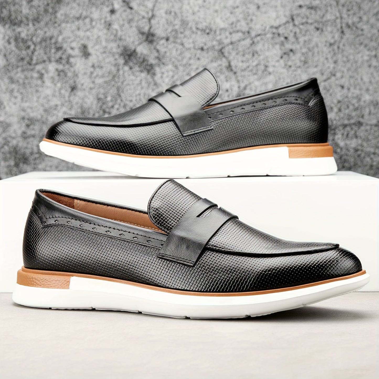 Mens Microfiber Synthetic Leather Loafers - Comfortable Slip-On Shoes with PU Insole, Round Toe, and TPR Sole for Casual, Party, Street Wear - All-Season Fashionable Shoes for Men