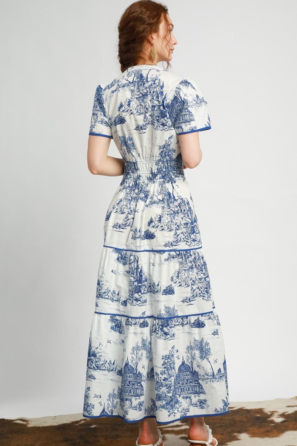 Landscape Print Tiered Maxi Dress