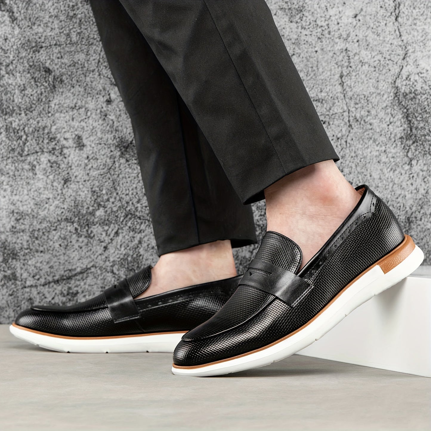 Mens Microfiber Synthetic Leather Loafers - Comfortable Slip-On Shoes with PU Insole, Round Toe, and TPR Sole for Casual, Party, Street Wear - All-Season Fashionable Shoes for Men