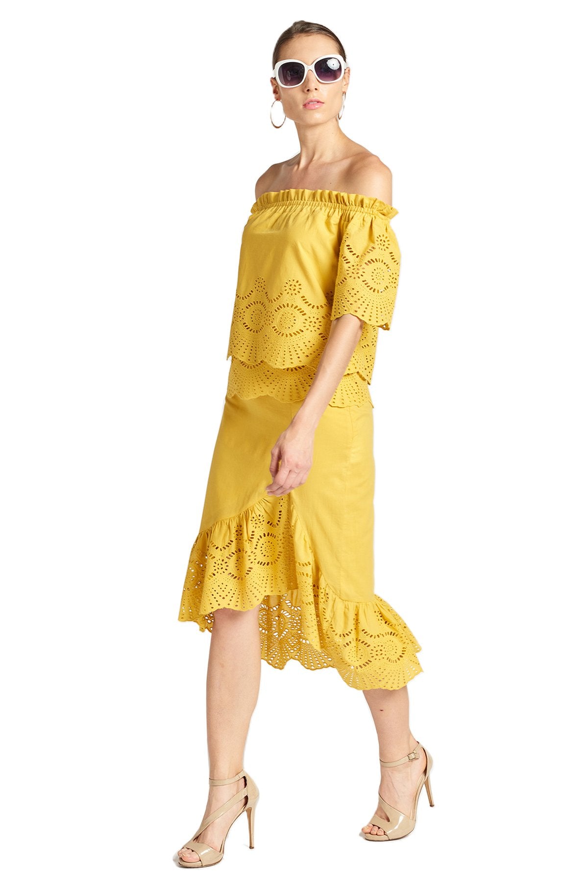 Aster Marigold Eyelet Hi-Lo Skirt