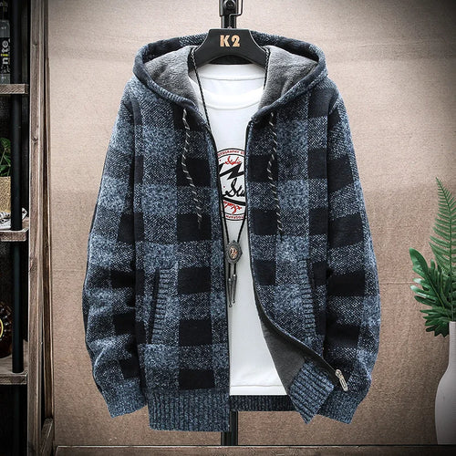 Plaid Wool Hooded Cardigan