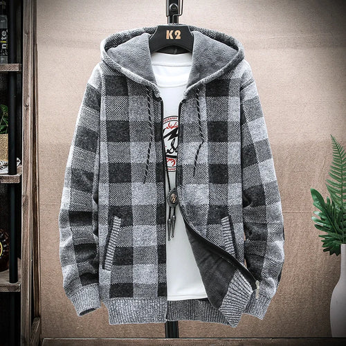 Plaid Wool Hooded Cardigan