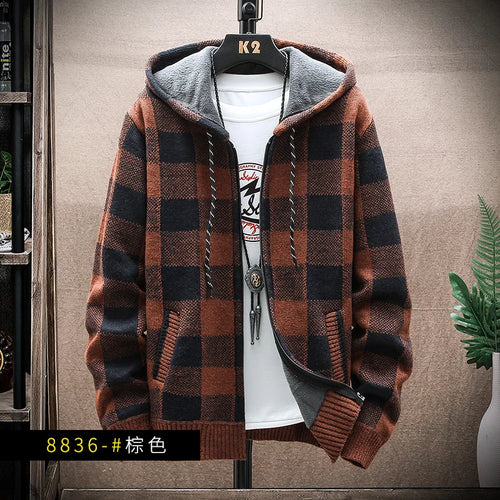 Plaid Wool Hooded Cardigan