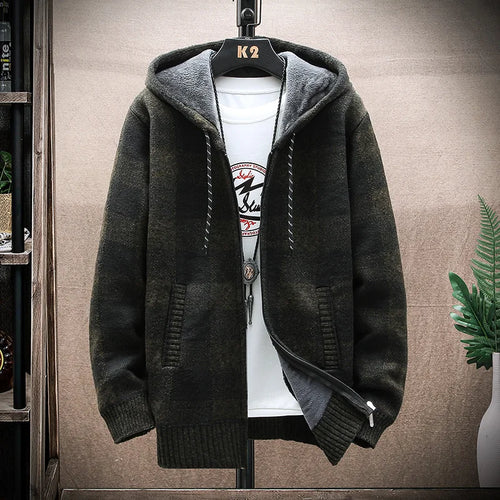 Plaid Wool Hooded Cardigan
