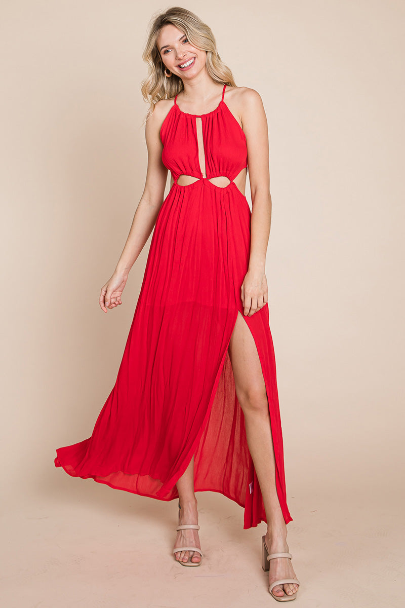 Front Split Halter Maxi Dress