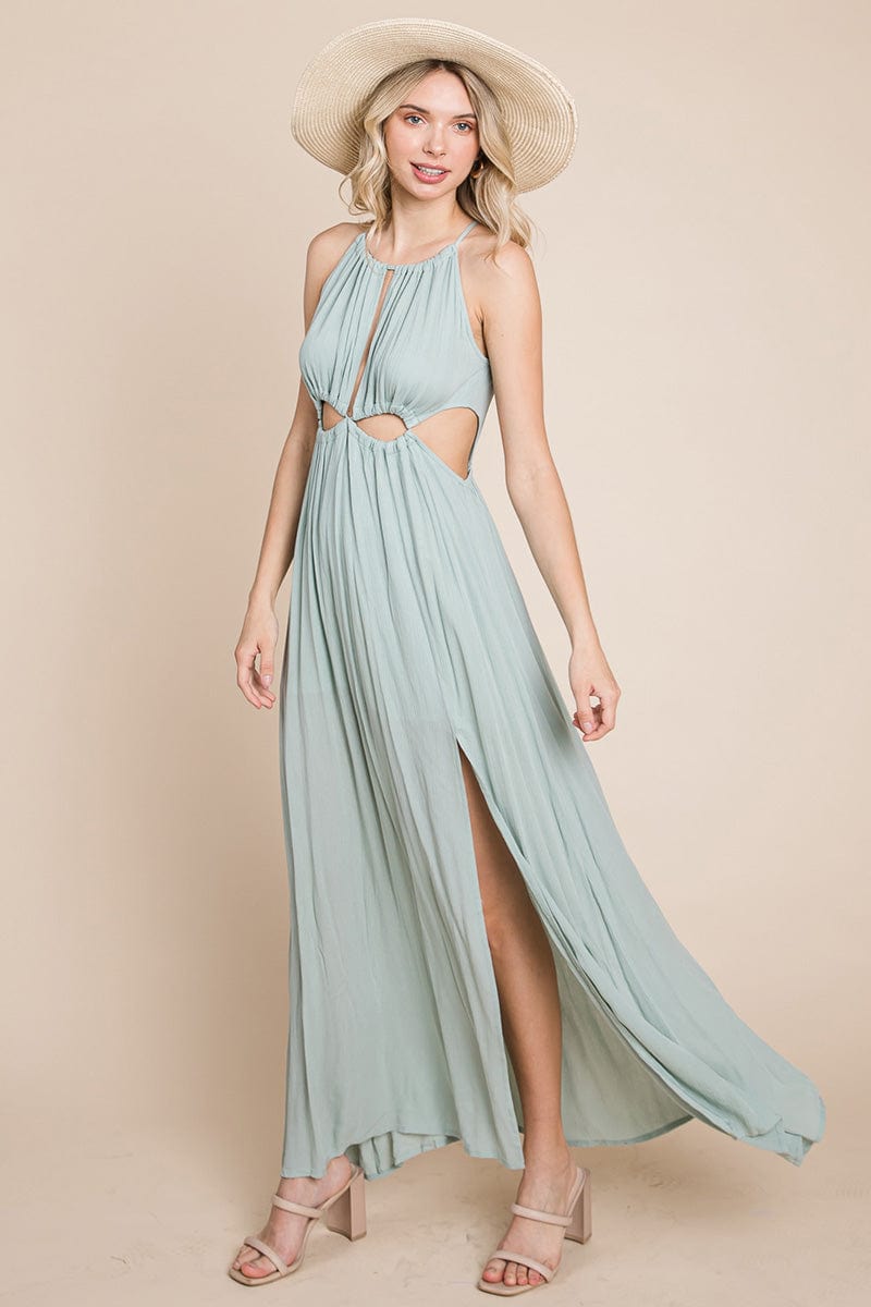 Front Split Halter Maxi Dress
