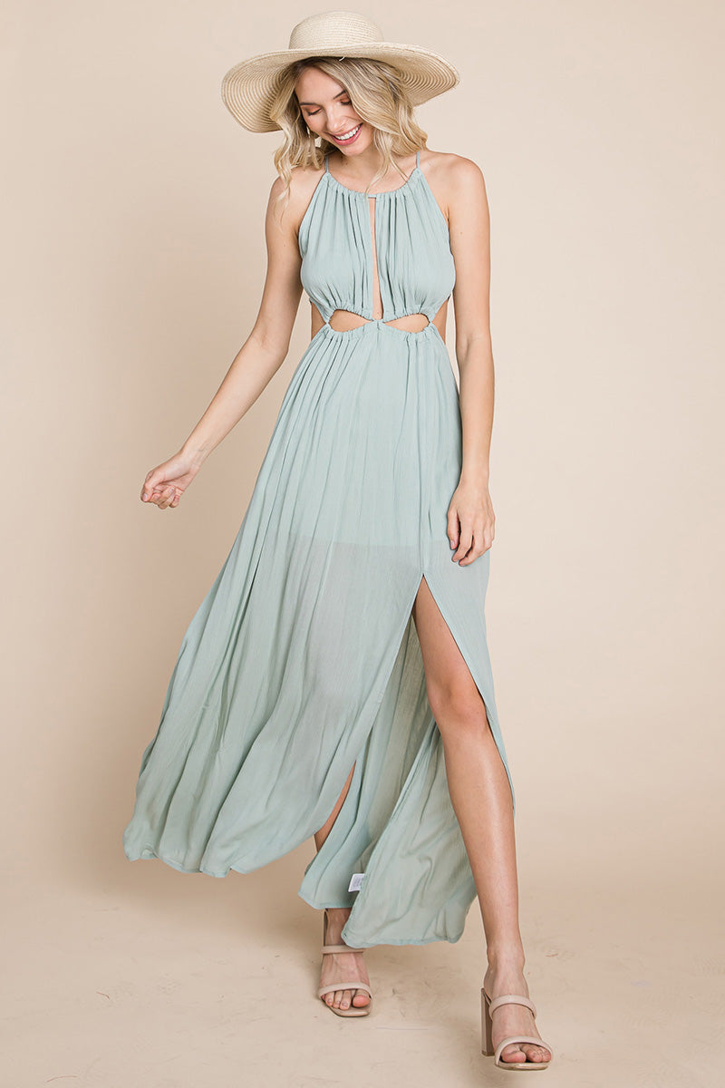 Front Split Halter Maxi Dress