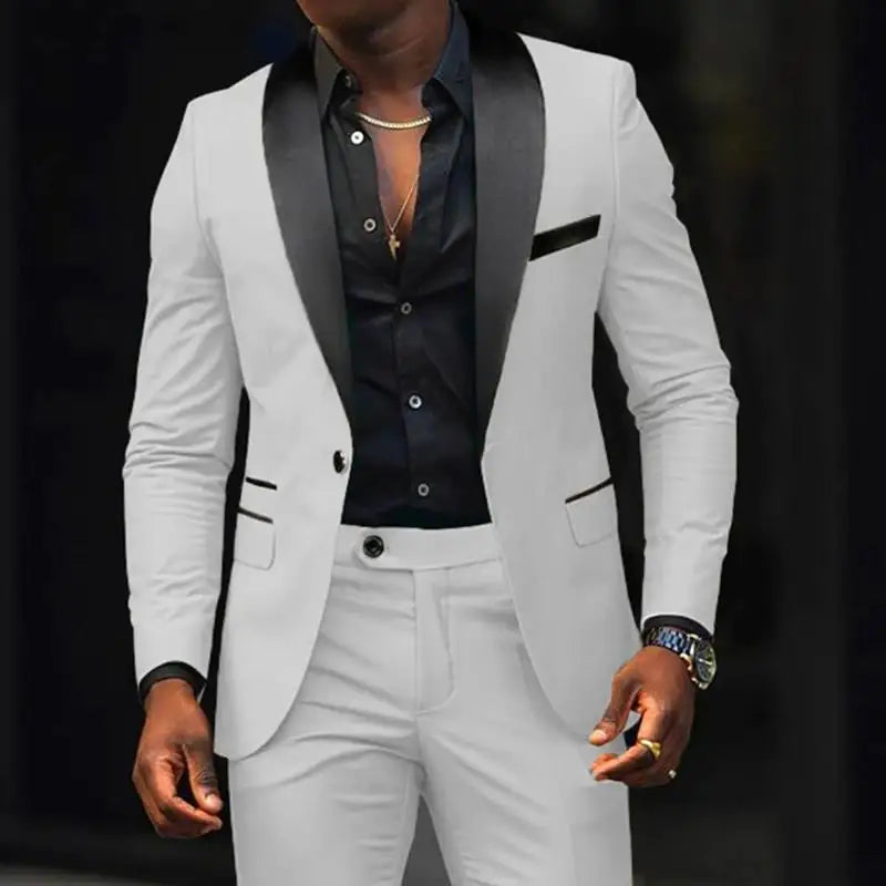 Men's New Fashion Business Casual Two-piece, Comfortable and Breathable Slim-fit Side Slit Single-button Suit Jacket+trousers