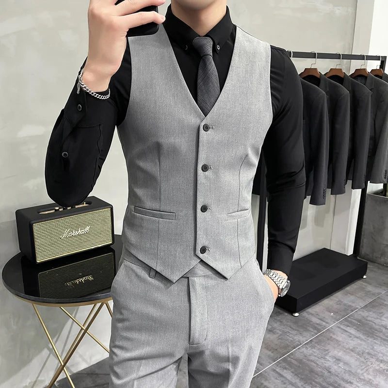 S-7XL High-end Brand Solid Color Elastic Men's Casual Business Vest Groom Wedding Suit Party Waist Coat