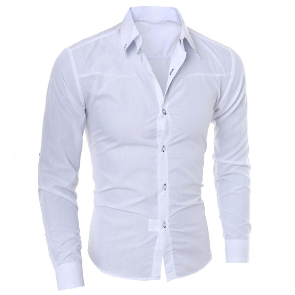 Men's Luxury Casual Social Formal Shirt Lapel Long Sleeve Slim Solid Color Male Business Dress Shirts Blouse Shirt Tops