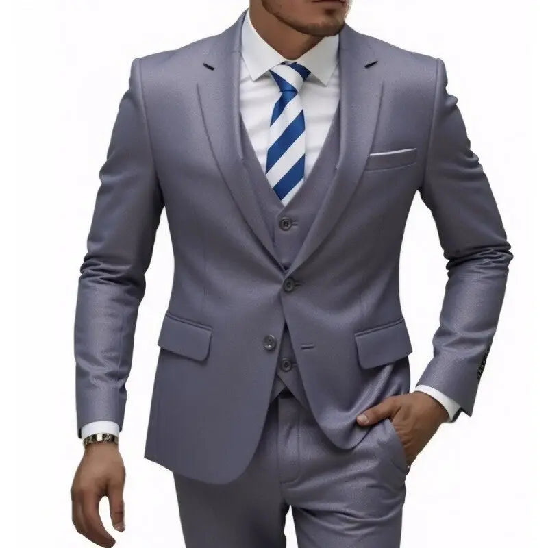 US Size Suit (Blazer+ Waistcoat + Trousers) Men Fashionable Business British Style Solid-color Banquet Host Casual Wedding Suit