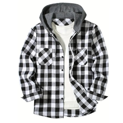 Men's Classic Plaid Button-Down Hoodie Shirt