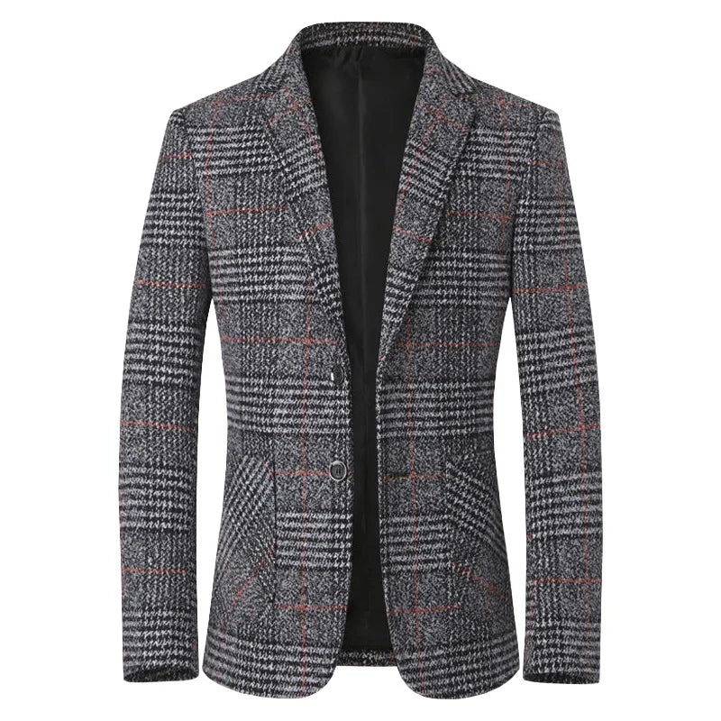 Men Blazers Turn Down Collar Suits Business Jackets Single Breasted Plaid Long Sleeve Blazer Outerwear Cardigan Pockets