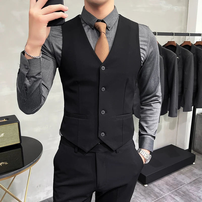 S-7XL High-end Brand Solid Color Elastic Men's Casual Business Vest Groom Wedding Suit Party Waist Coat