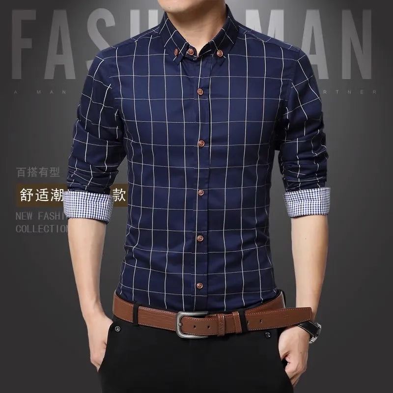 Spring Men Long-sleeved Cotton Shirts, Single-breasted Lapel Shirt, Blue Green Burgundy Khaki Gray White Optional, Asian Size