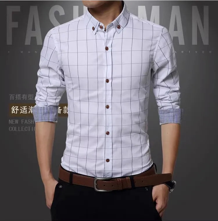 Spring Men Long-sleeved Cotton Shirts, Single-breasted Lapel Shirt, Blue Green Burgundy Khaki Gray White Optional, Asian Size
