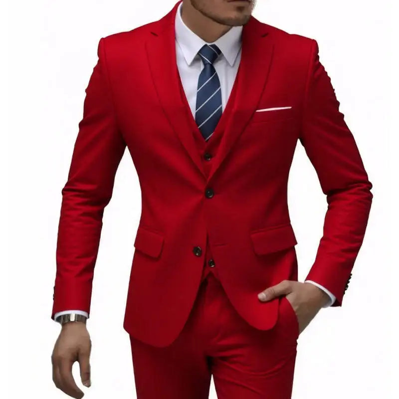 US Size Suit (Blazer+ Waistcoat + Trousers) Men Fashionable Business British Style Solid-color Banquet Host Casual Wedding Suit