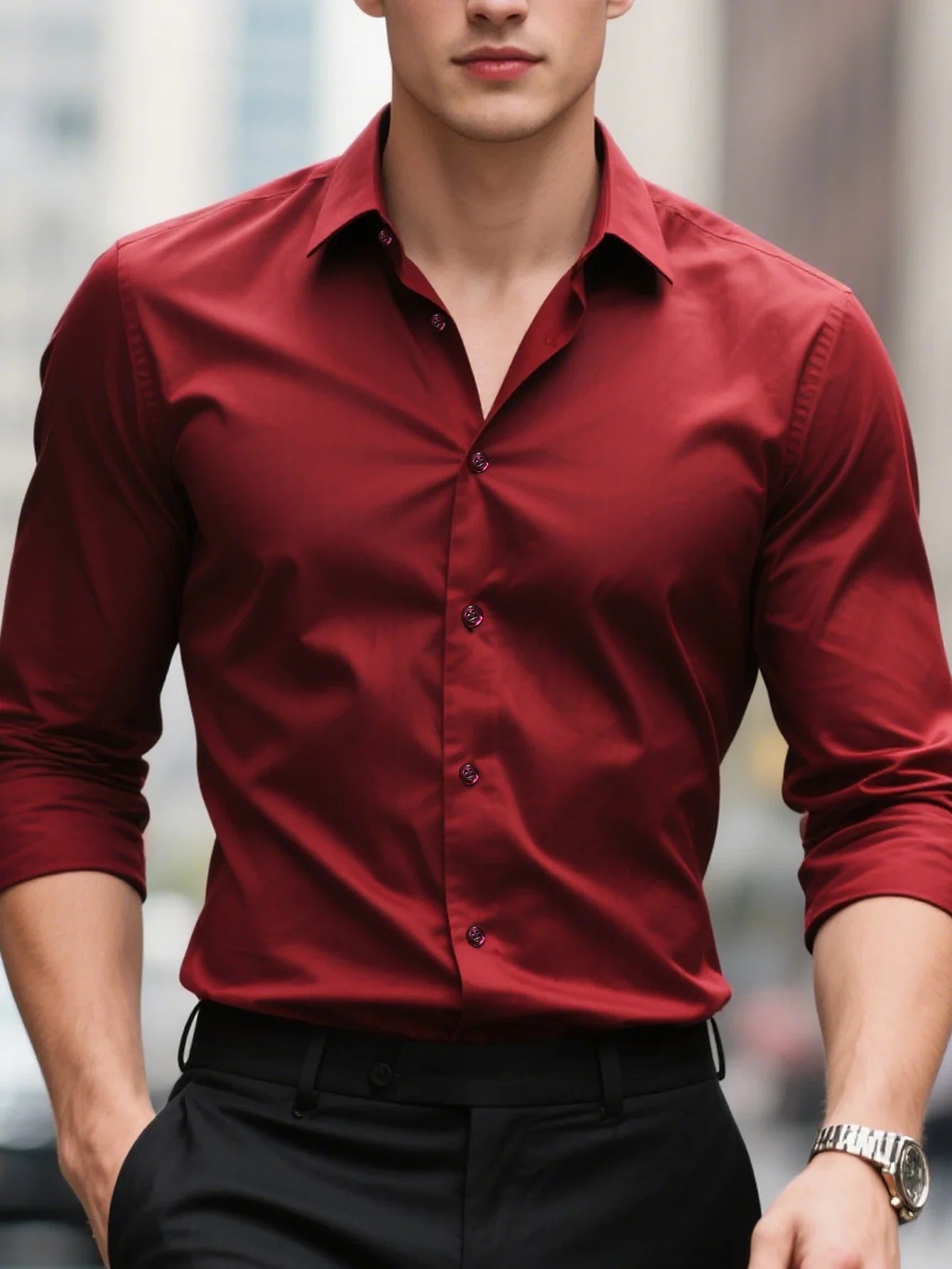 Bolubao Men Smart Casual White Shirt Brand Fashion Solid Color Long Sleeve Elastic Male Business Dress Shirt