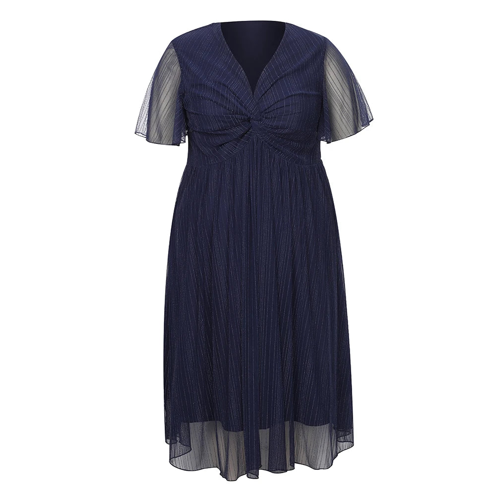Plus Size Women's V-Neck Solid Dresses Elegant Evening Party Dress Prom Female Large Size Bridesmaid Dresses 2XL 3XL 4XL 5XL 6XL