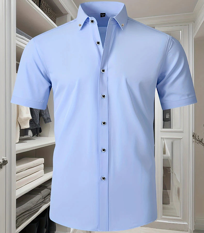 Hot Sale Men's Dress Shirt Formal Thin Business Classic Basic Diamond Button Social White Shirt Short Sleeve Men Clothing
