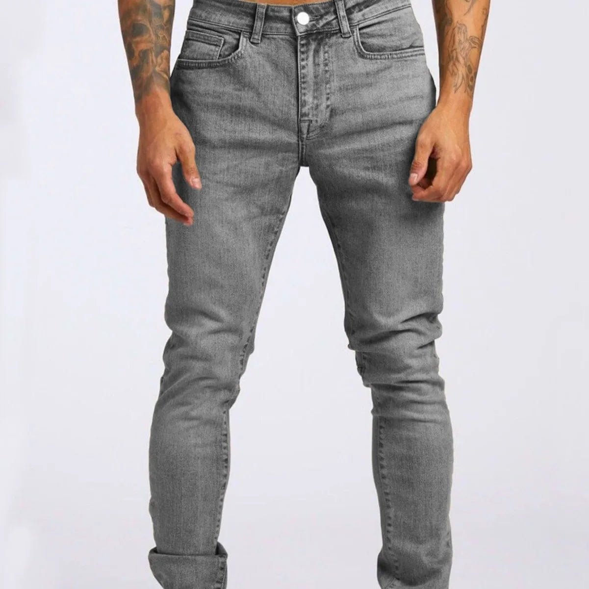 Men Jeans Long Pant Denim Pants Pockets Splice Slim Fit Solid High Waist Regular Casual Straight Trousers Autumn Winter