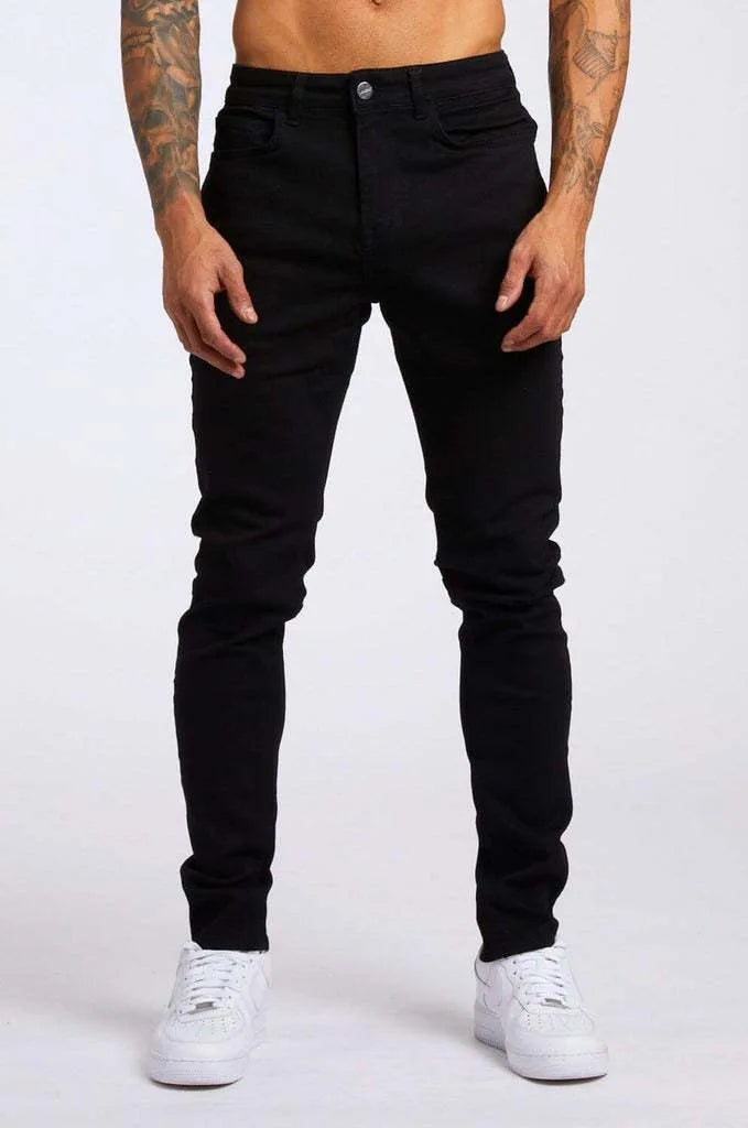 Men Jeans Long Pant Denim Pants Pockets Splice Slim Fit Solid High Waist Regular Casual Straight Trousers Autumn Winter