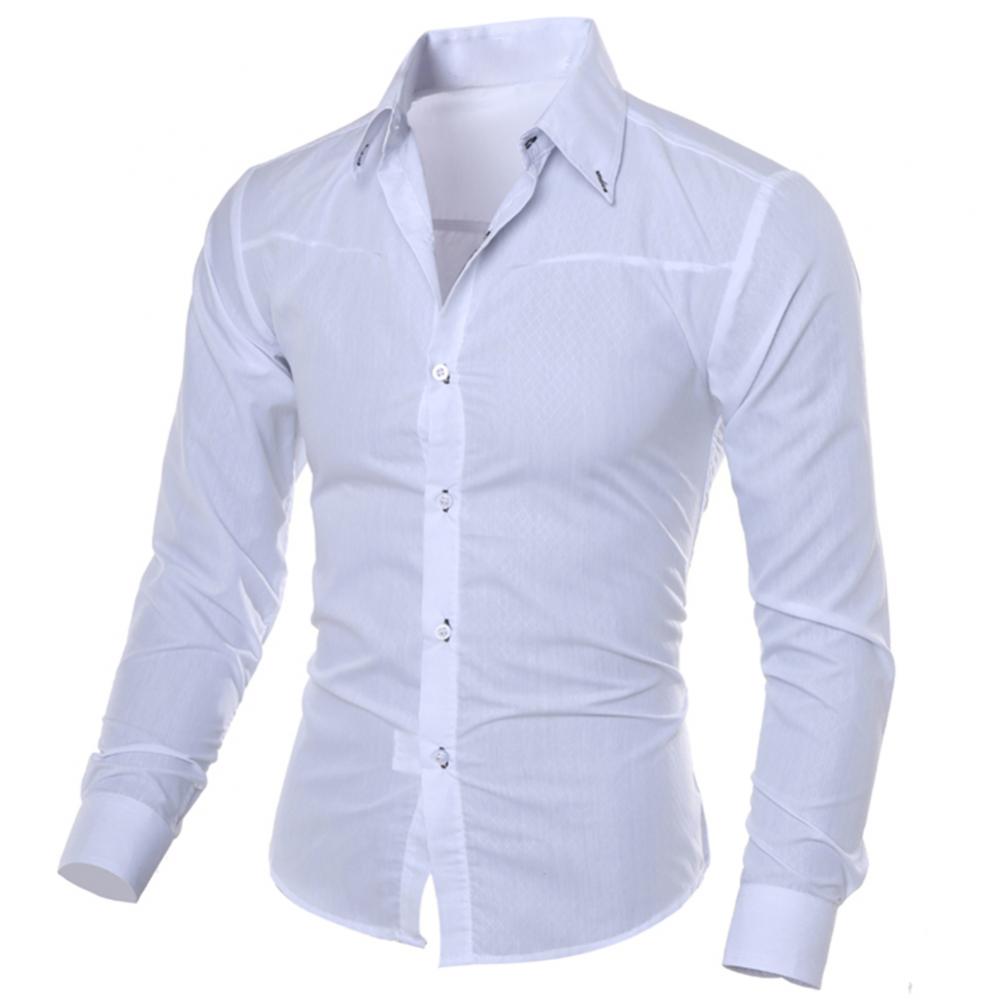 Men's Luxury Casual Social Formal Shirt Lapel Long Sleeve Slim Solid Color Male Business Dress Shirts Blouse Shirt Tops