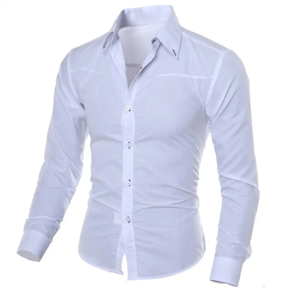 Men's Luxury Casual Social Formal Shirt Lapel Long Sleeve Slim Solid Color Male Business Dress Shirts Blouse Shirt Tops
