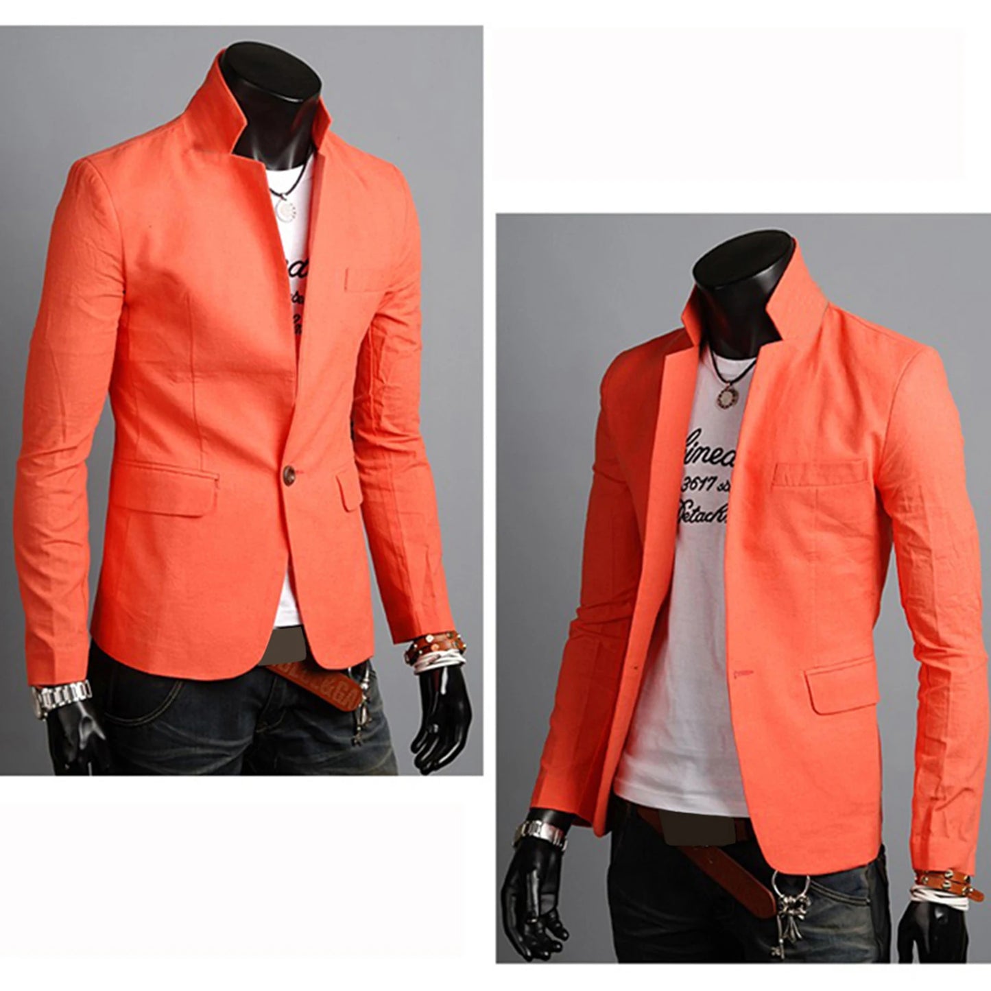 Business Autumn Pockets Men Coat Solid Color Lapel Collar Button Decor Business Blazer