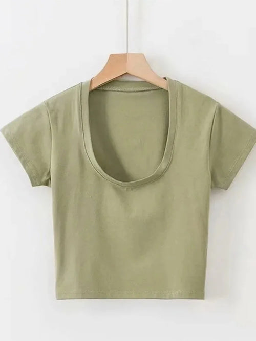 Women's Solid U-Neck Crop Top