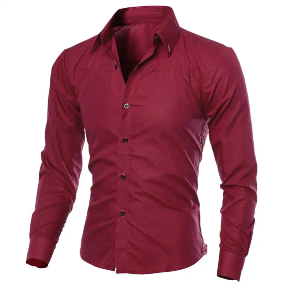 Men's Luxury Casual Social Formal Shirt Lapel Long Sleeve Slim Solid Color Male Business Dress Shirts Blouse Shirt Tops
