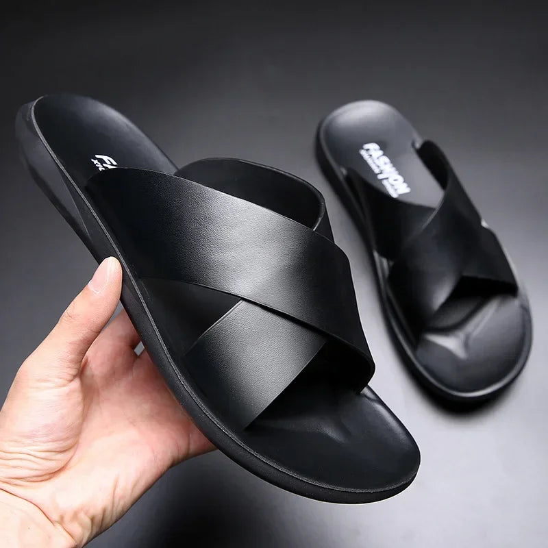 Sandals for Men Slippers Genuine Leather Luxury Brand Fashion Men Flats Casual Non-slip Beach Sandalia Zapatos Hombre 2024