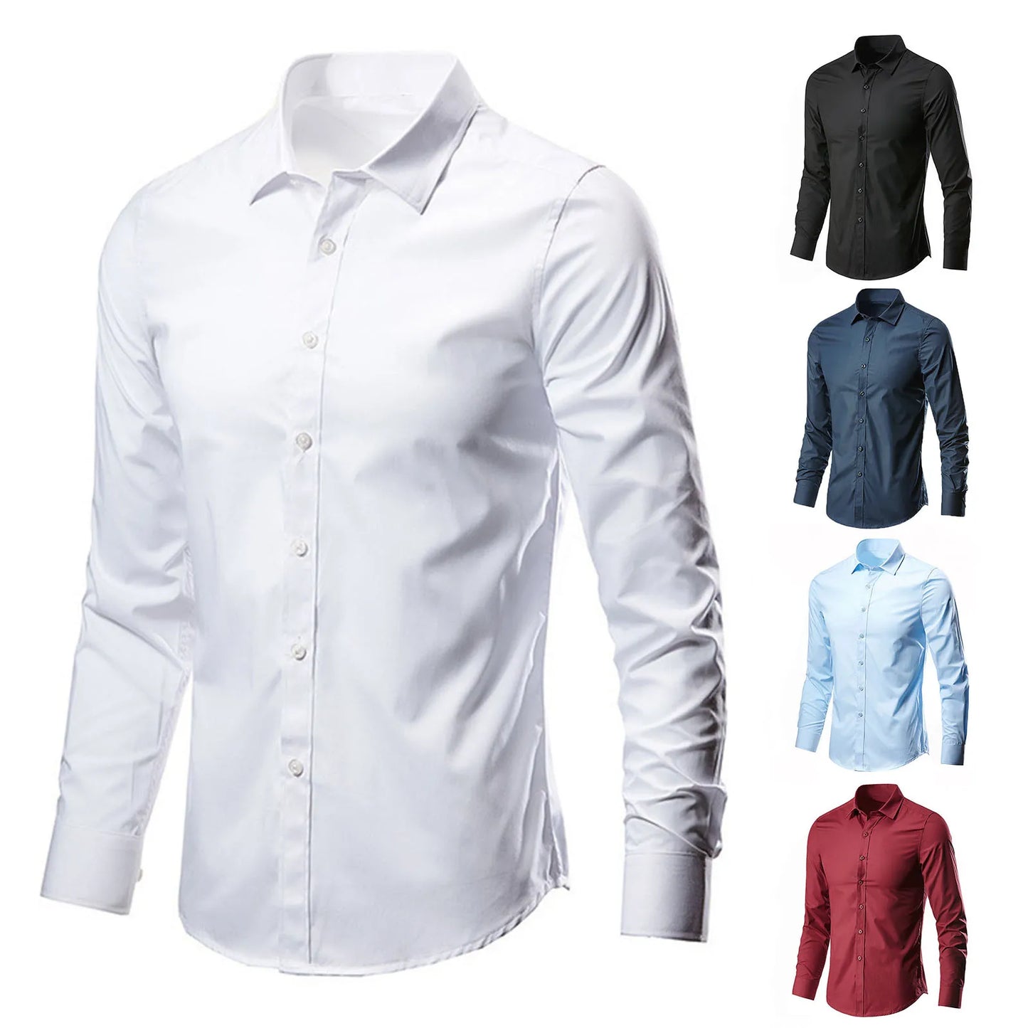Men's Luxury Casual Social Formal Shirt Lapel Long Sleeve Slim Solid Color Male Business Dress Shirts Blouse Shirt Tops
