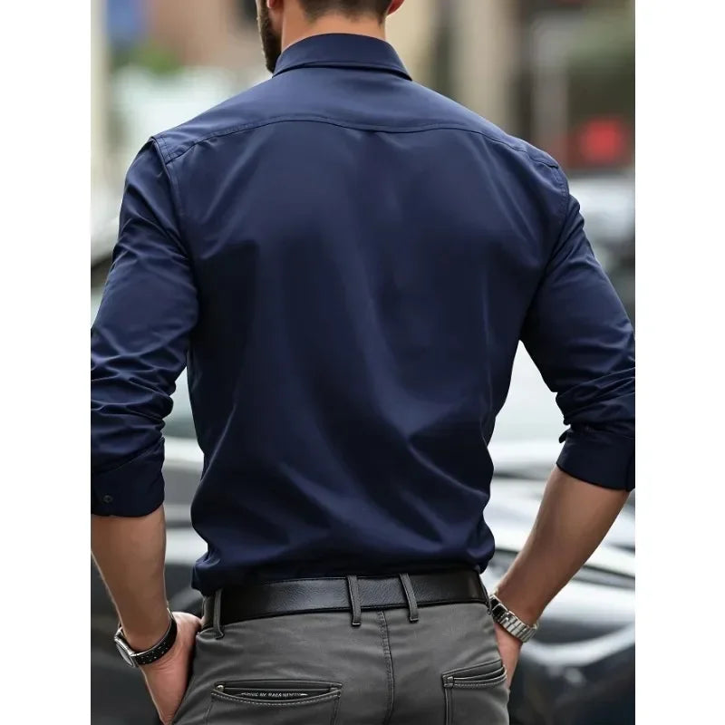 Bolubao Men Smart Casual White Shirt Brand Fashion Solid Color Long Sleeve Elastic Male Business Dress Shirt