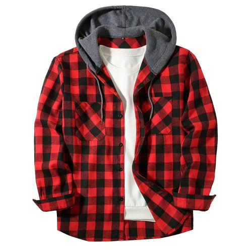 Men's Classic Plaid Button-Down Hoodie Shirt