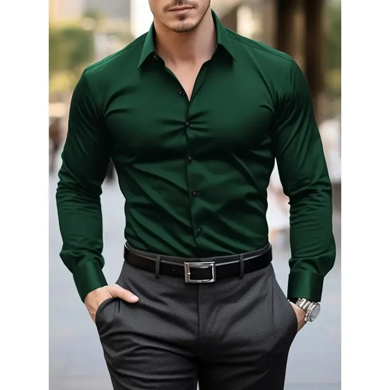 Bolubao Men Smart Casual White Shirt Brand Fashion Solid Color Long Sleeve Elastic Male Business Dress Shirt