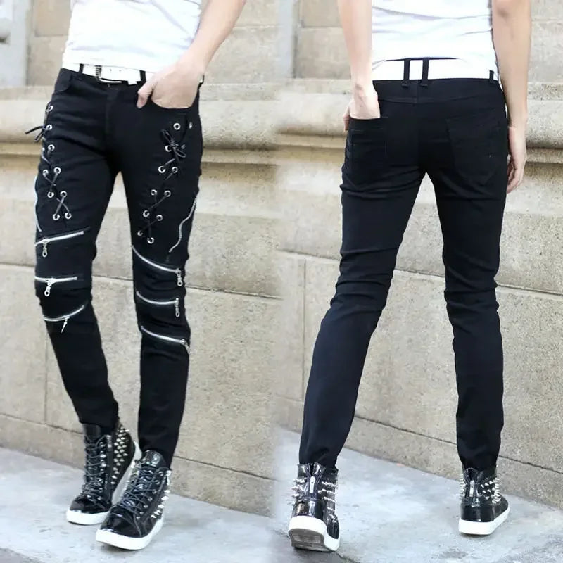 Men High Waist Fashion Jean Spring Summer Boyfriend Motorcycle Street Wear Skinny Casual Denim Pants Jeans Straight Trousers