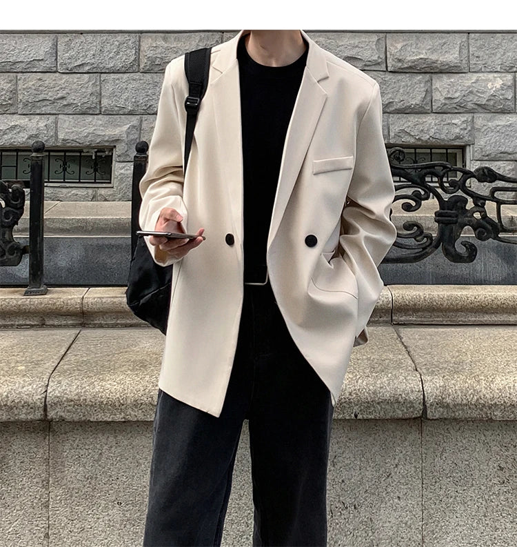 2024 Spring Summer Men Formal Blazers Men Korean Fashion Loose Casual Dress Jacket Men Harajuku Social Suit Jacket Clothing