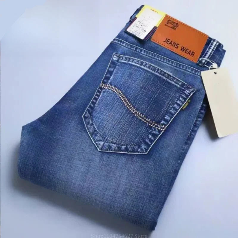 Men's Jeans - Summer Casual Fashionable and Universal Stretch Elastic Mid-Level Denim Jeans Midtown Industry Loose Jeans