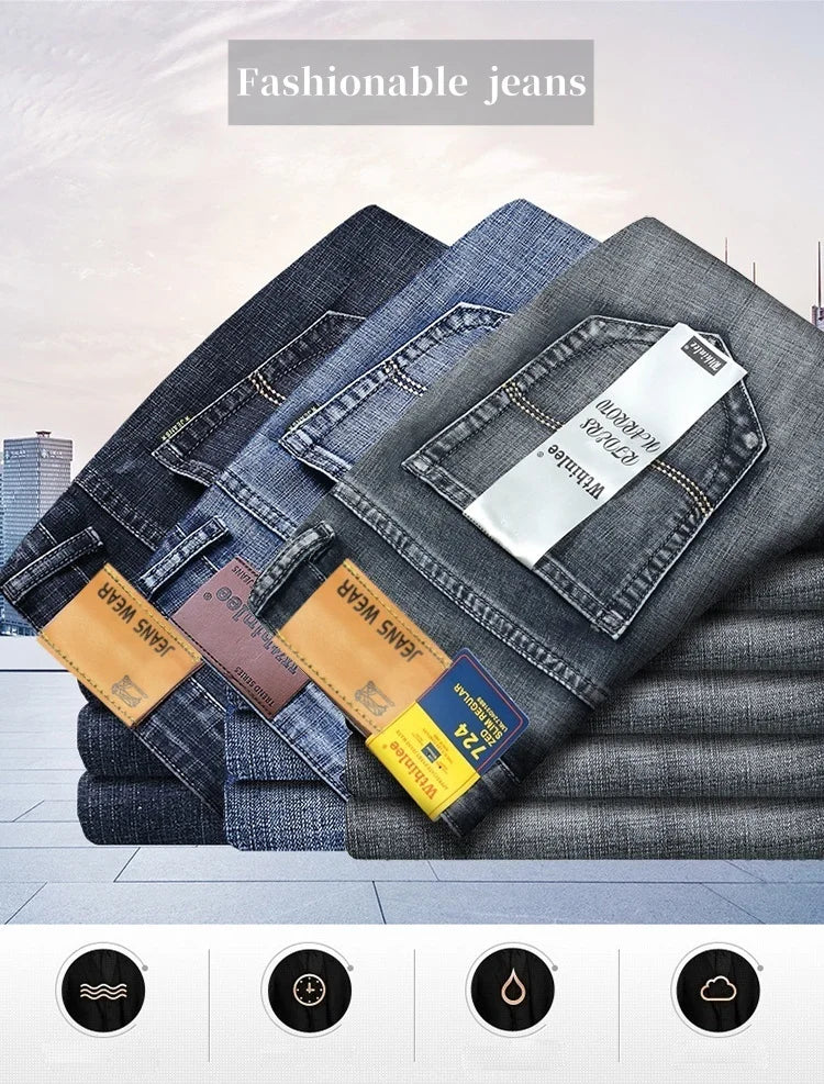 Men's Jeans - Summer Casual Fashionable and Universal Stretch Elastic Mid-Level Denim Jeans Midtown Industry Loose Jeans