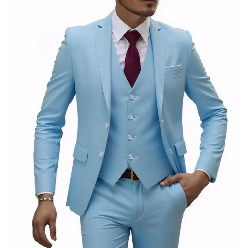 US Size Suit (Blazer+ Waistcoat + Trousers) Men Fashionable Business British Style Solid-color Banquet Host Casual Wedding Suit