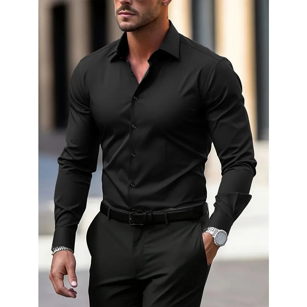 Bolubao Men Smart Casual White Shirt Brand Fashion Solid Color Long Sleeve Elastic Male Business Dress Shirt