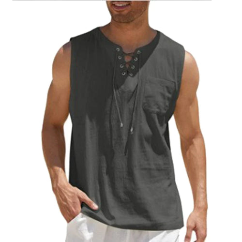 Cotton Linen Lace-Up Vest