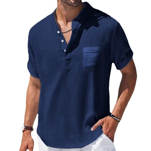Stand-Up Collar Linen Shirt