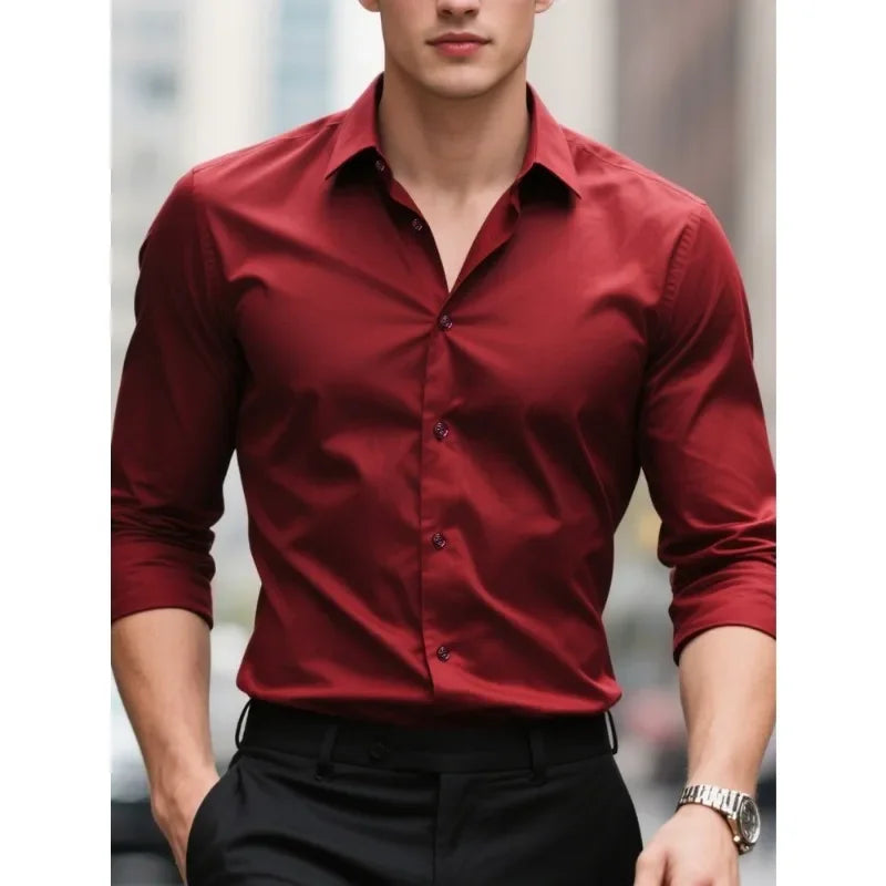 Bolubao Men Smart Casual White Shirt Brand Fashion Solid Color Long Sleeve Elastic Male Business Dress Shirt