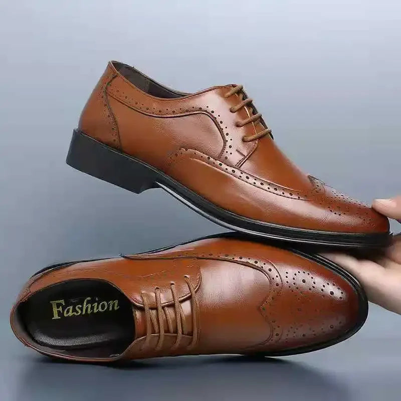 Men Leather Shoes British Style Classic Business Formal Shoes Plus Size 47 Hollow Brogue Dress Shoes Zapatos Hombre Men Oxfords