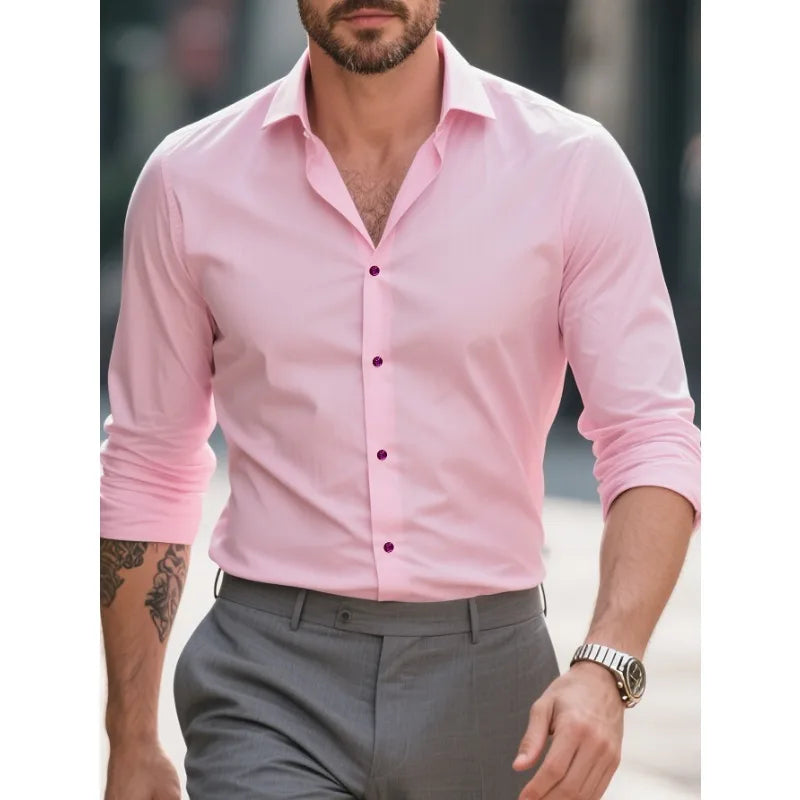 Bolubao Men Smart Casual White Shirt Brand Fashion Solid Color Long Sleeve Elastic Male Business Dress Shirt